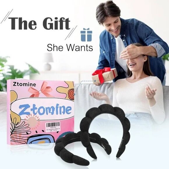 Ztomine Spa Headbands - Set of 2 Terry Cloth Facial Headbands Black - Picture 7 of 7